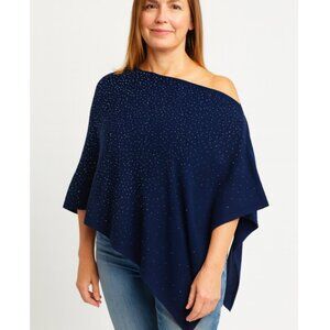 La Fiorentina Poncho Womens One Size Navy Blue Embellished Glitter Evening Wrap